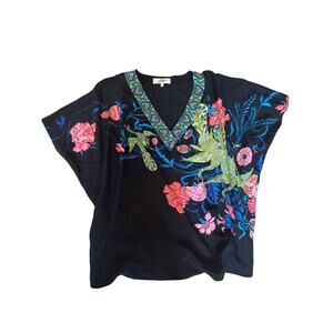 Tibi New York Flower Printed Black V-Neck T-Shirt Blouse - Size S